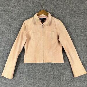 BB Dakota Leather Jacket Womens Large Pink Zip Front Lined Pockets Cropped